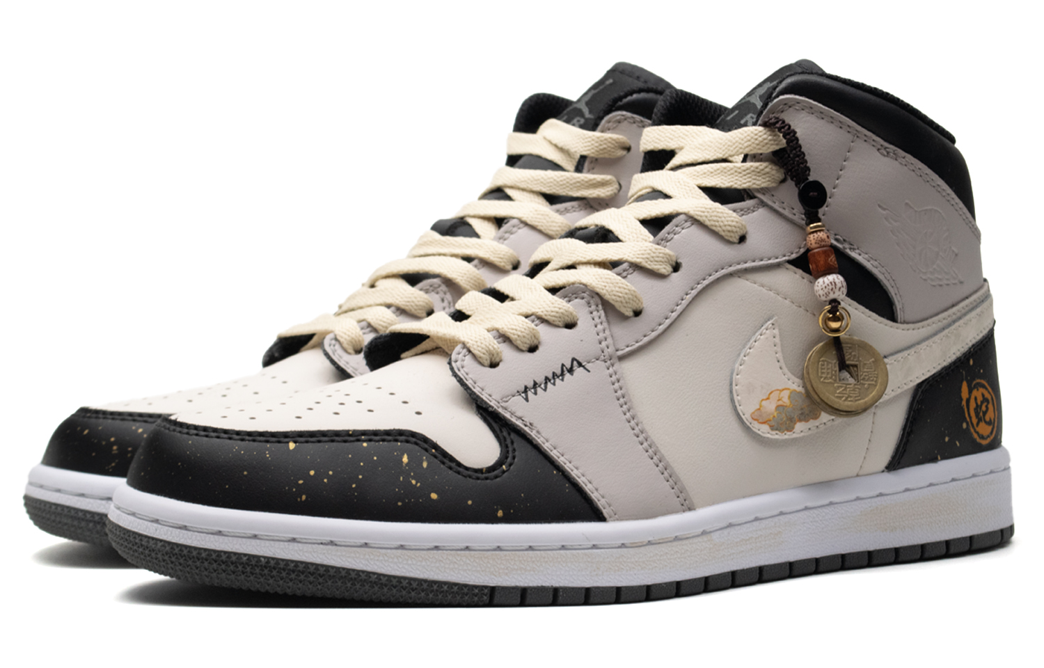 Jordan Детские баскетбольные кроссовки Air 1 Auspicious Clouds And Snake Mid-Top, черные, для подростков — фото 4