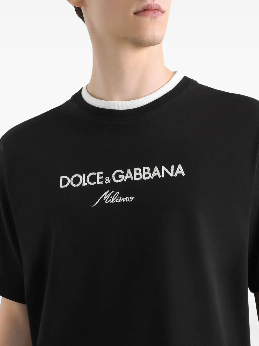 Футболка с вышитым логотипом DOLCE & GABBANA, черный — фото 4