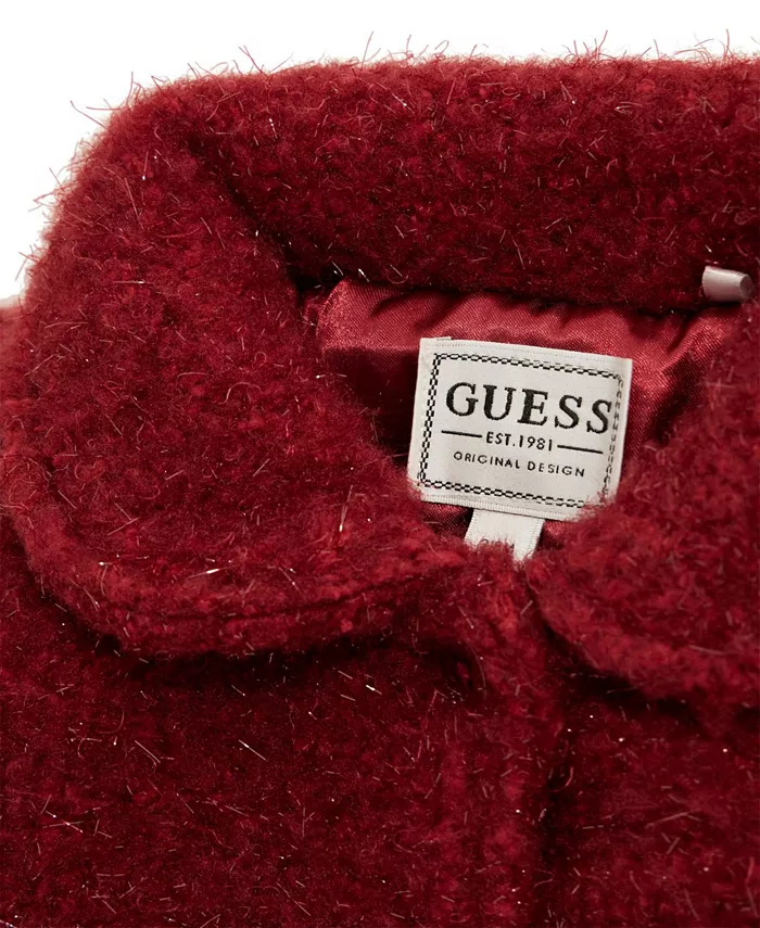 Детское пальто для девочек с люрексом и утепленной подкладкой Sherpa Guess, красный — фото 3