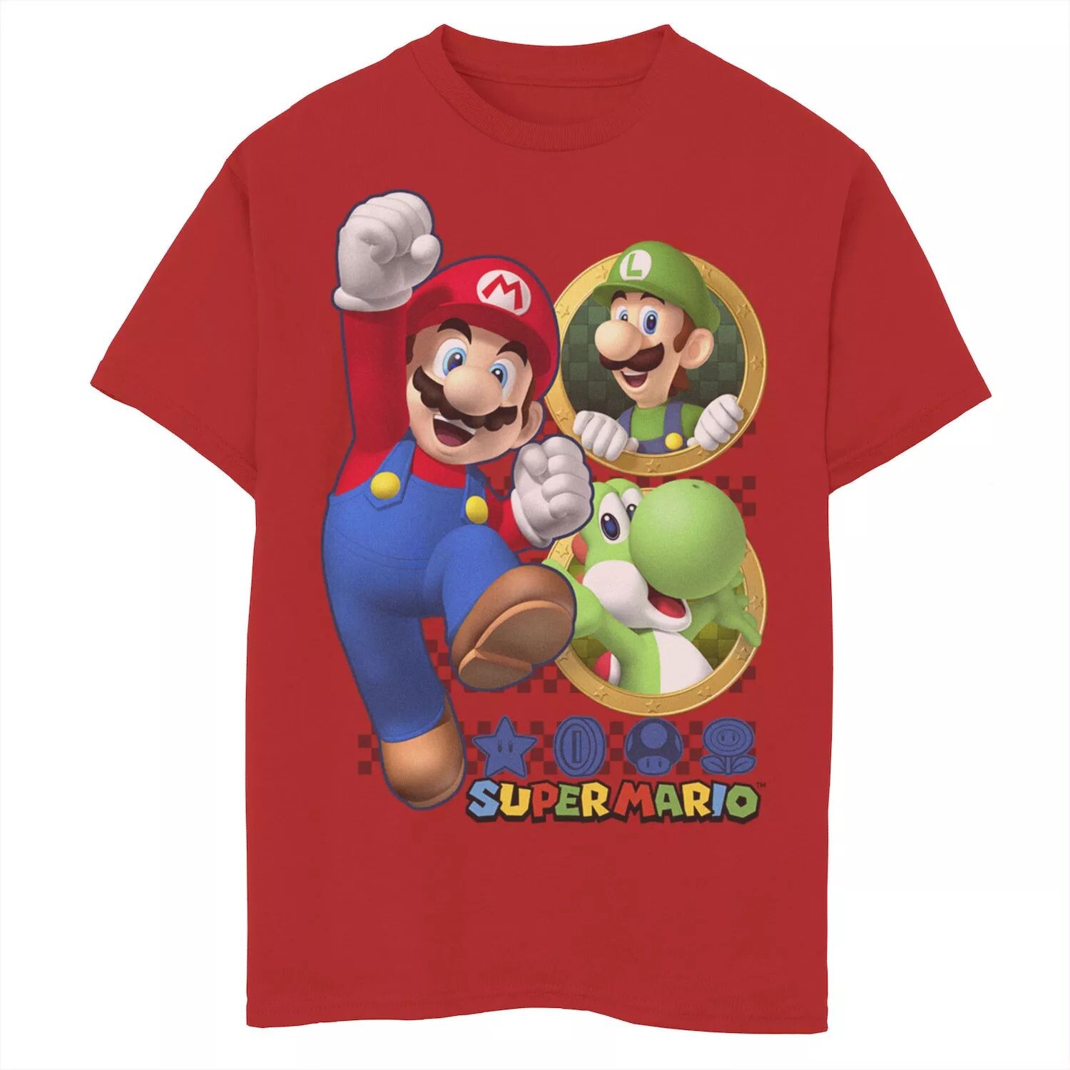 

Футболка с рисунком Super Mario Luigi Yoshi and Mario Portraits для мальчиков 8–20 лет Licensed Character, красный
