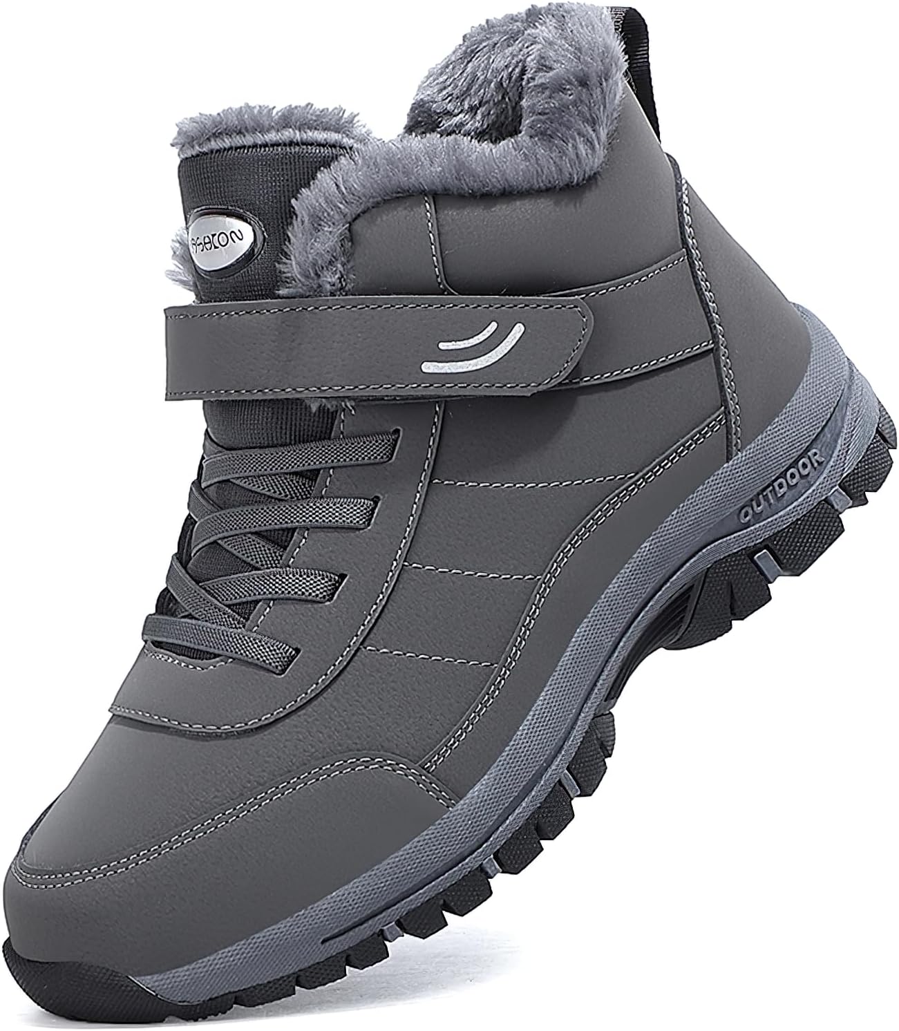 

Водонепроницаемые мужские зимние ботинки с меховой подкладкой, теплые, с удобной посадкой, универсальная зимняя уличная обувь Yebonsho, серый