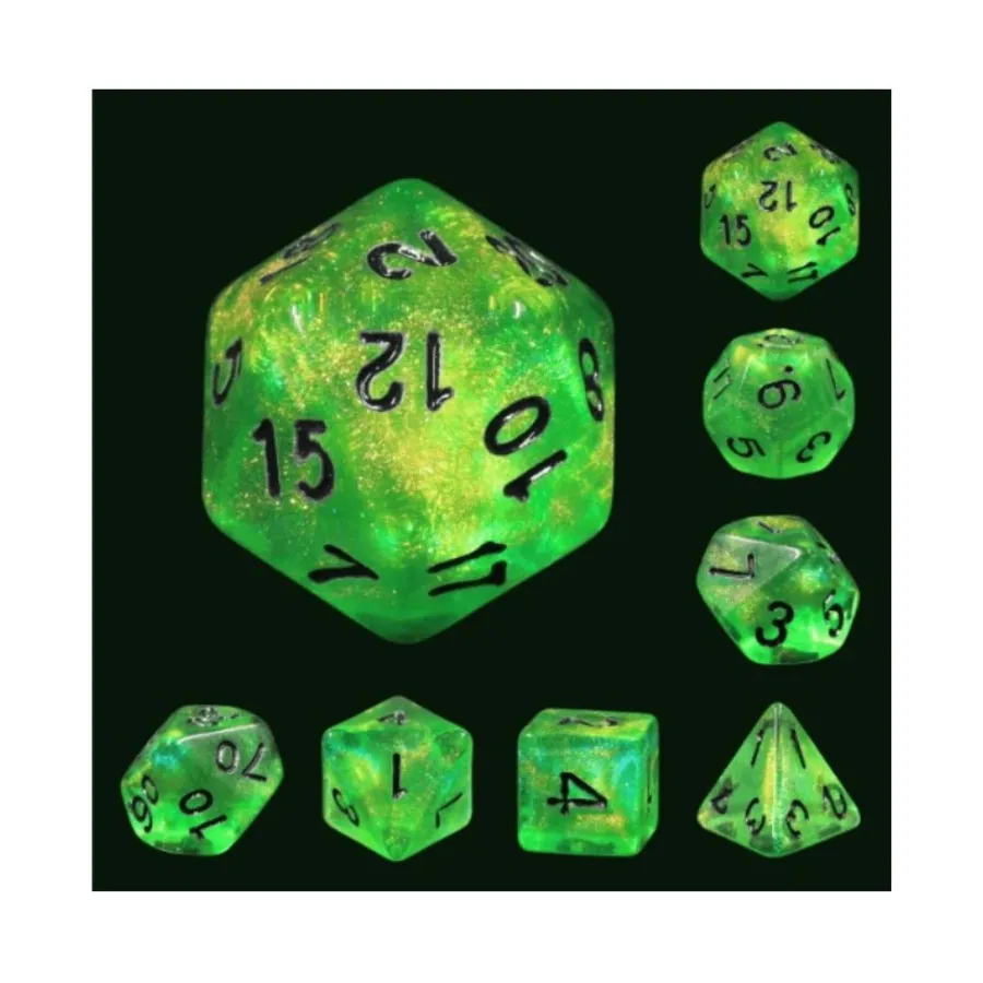 

Набор Poly — Изумрудный город с черным (7), Dice Sets - Resin/Acrylic - Blue, Green, & Purple (Foam Brain Games)