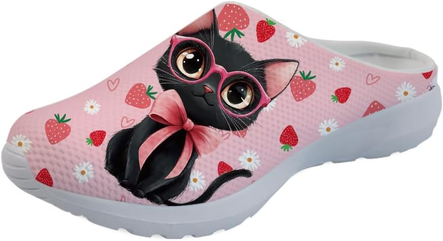 

Женские сабо Forchrinse с принтом кошки, мужские кроссовки-тапочки Kitten для прогулок, с поддержкой свода стопы, садовые сабо с ортопедической стелькой, розовый