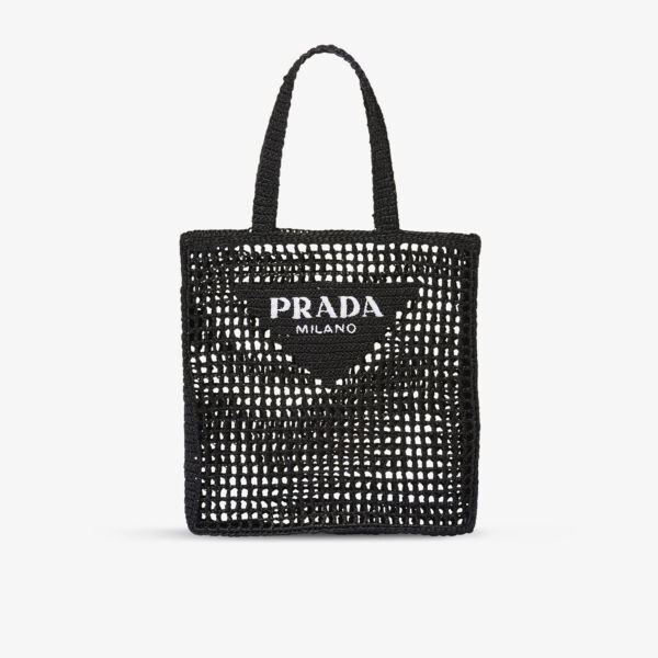 

Фирменная вышитая сумка-тоут крючком Prada, черный