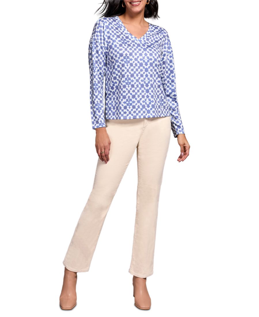 

Женская мягкая, пушистая вязаная блузка с V-образным вырезом и комбинированным принтом TRIBAL, Ultra Blue