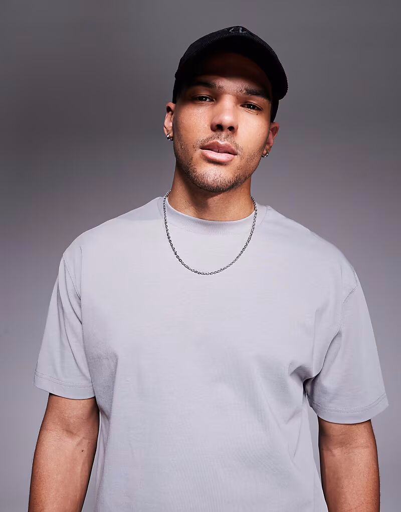 

Футболка ASOS DESIGN плотная, свободного кроя, серого цвета - СЕРАЯ