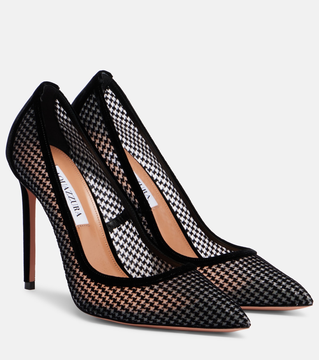 Бархатные туфли Nude 105 с узором гусиная лапка Aquazzura, черный