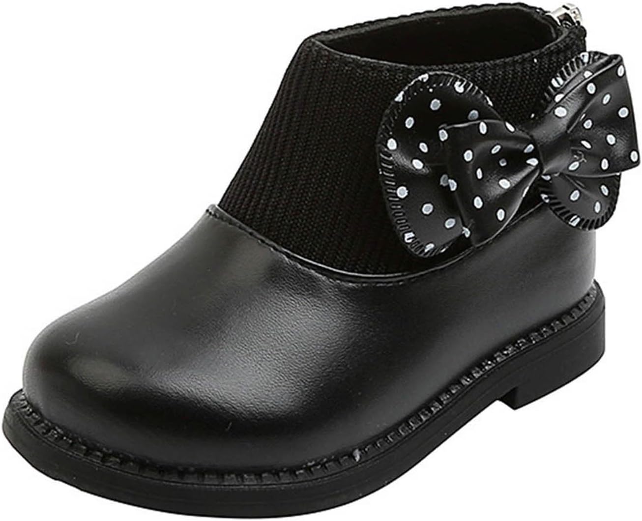 

Детские ботильоны для девочек с утеплителем, задней молнией и бантом, короткие зимние ботинки из искусственной кожи, удобные и модные (1-6 лет) Generic, Black