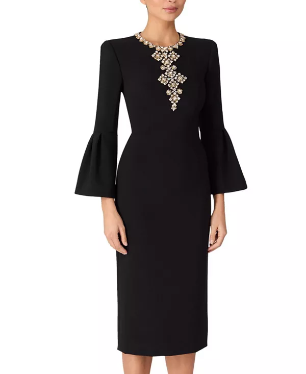 

Платье миди Margoni с рукавами-колоколами и декоративной отделкой Jenny Packham, черный