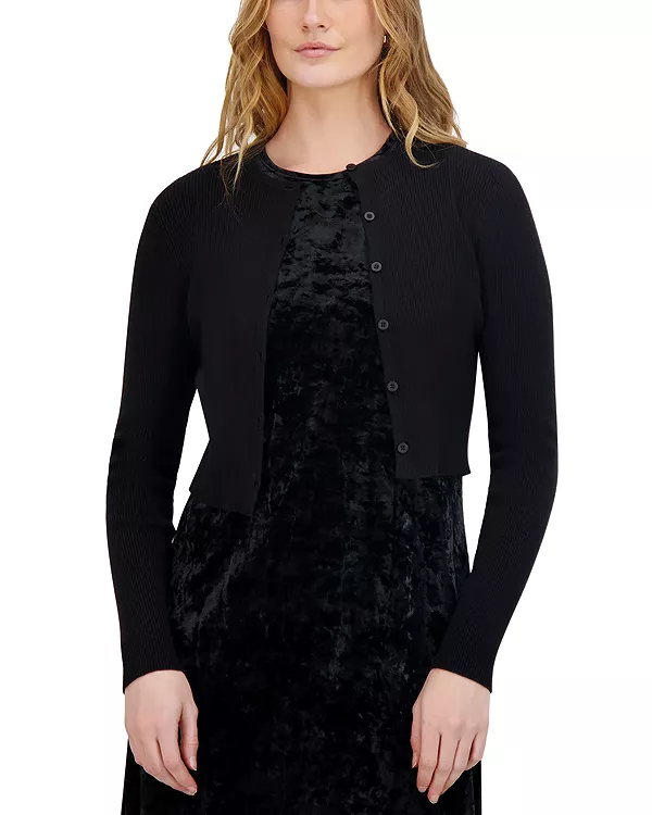 

Вязаный укороченный кардиган с круглым вырезом Point, черный