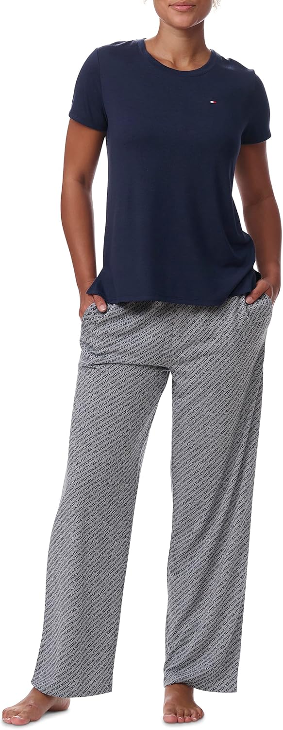 

Женская пижама Tommy Hilfiger из футболки и брюк с открытыми штанинами, Diagonal Tommy Hilfiger Stripe