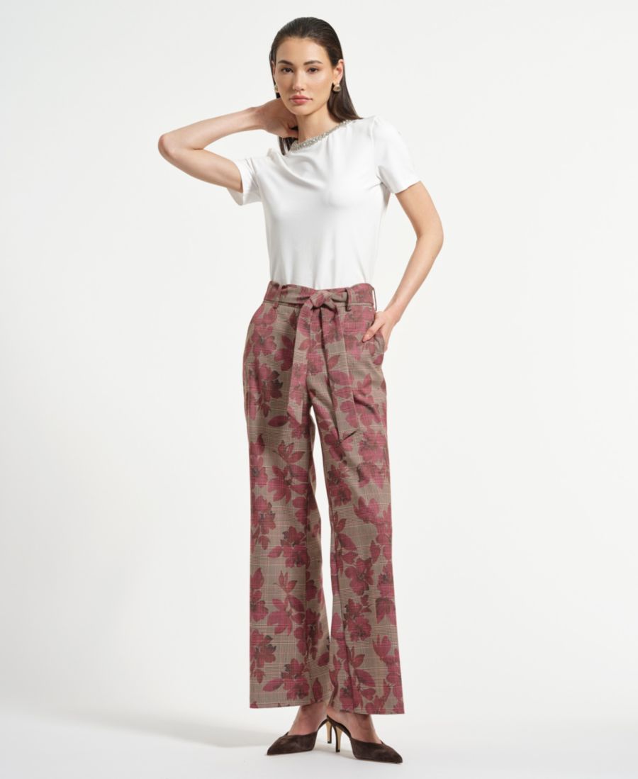 

Женские широкие клетчатые брюки с поясом Isaac Mizrahi, Taupe Plaid Floral