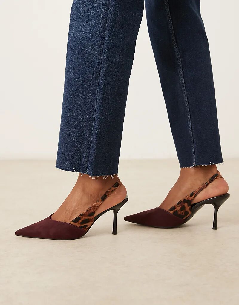 Туфли Sabrina с открытой пяткой и каблуком-шпилькой от ASOS DESIGN бордового и леопардового цветов