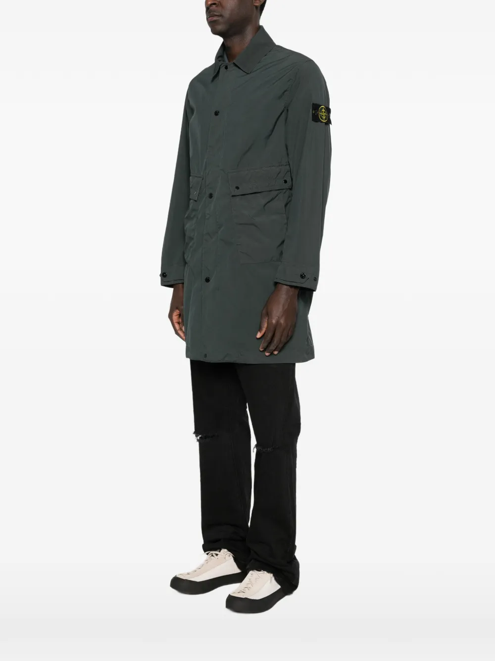 Длинное парка-пальто с карманом на пуговице Stone Island, серый — фото 3