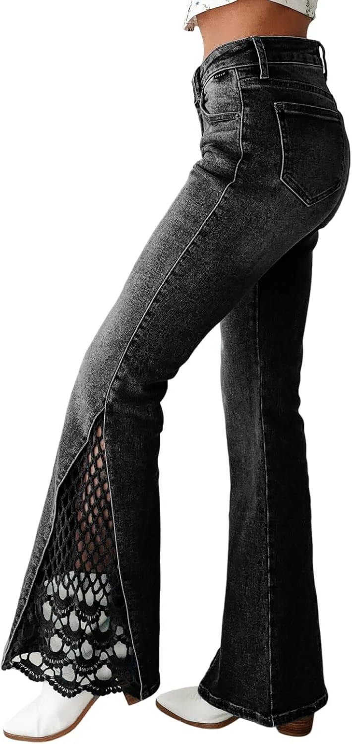 

Женские джинсы utcoco Stretch Slim Fit High Waisted Bootcut с кружевной перфорацией