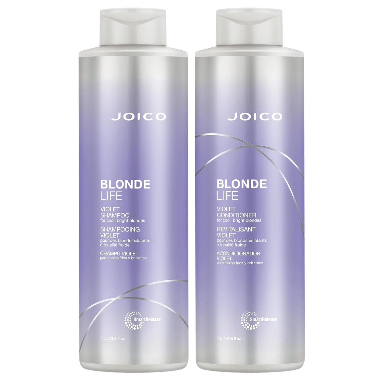 Joico Blonde Life Violet шампунь и кондиционер для холодных и ярких блондинок, нейтрализует медные и желтые оттенки, усиливает блеск, без сульфатов, с маслом монои и таману