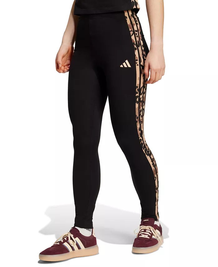 

Женские леопардовые леггинсы High-Rise из хлопковой смеси Adidas, черный