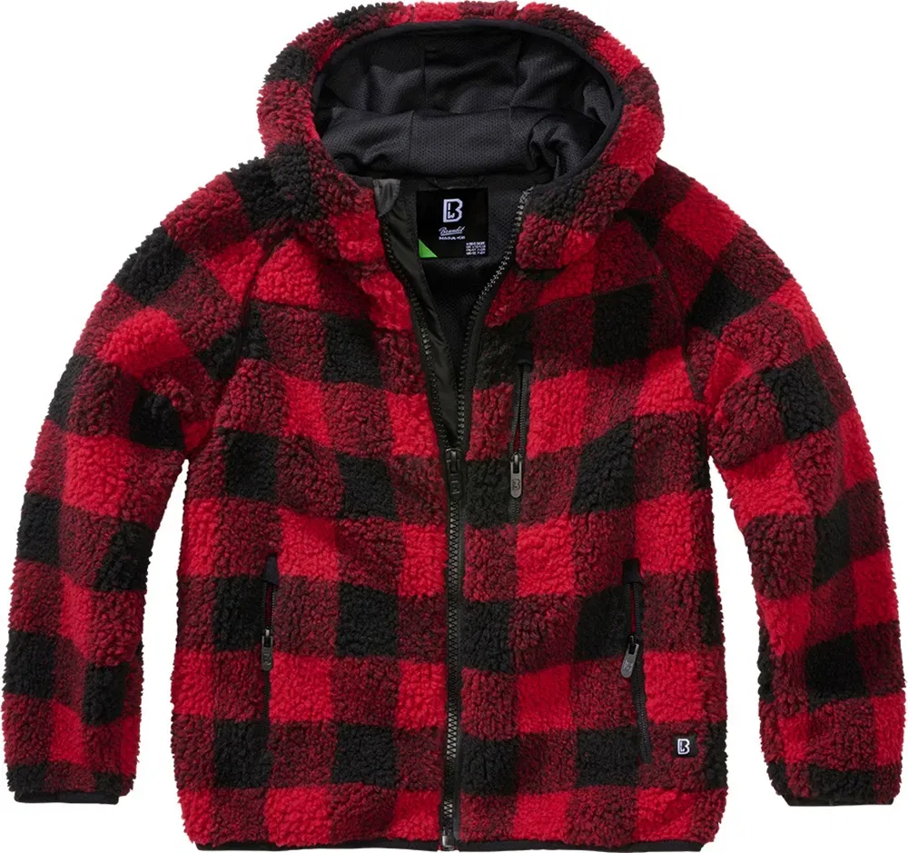 Детская флисовая куртка/свитер "Kids Teddy Fleece Jacket Hooded" красного цвета Brandit