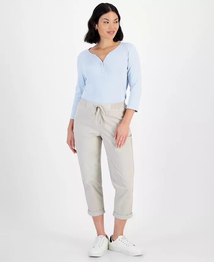 

Миниатюрные саржевые брюки до щиколотки с манжетами Style & Co, бежевый