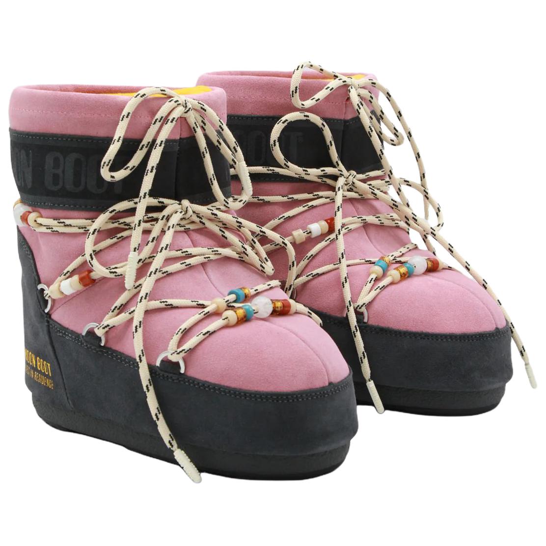 Moon Boot Замшевые короткие зимние ботинки Unisex Pink Black — фото 4