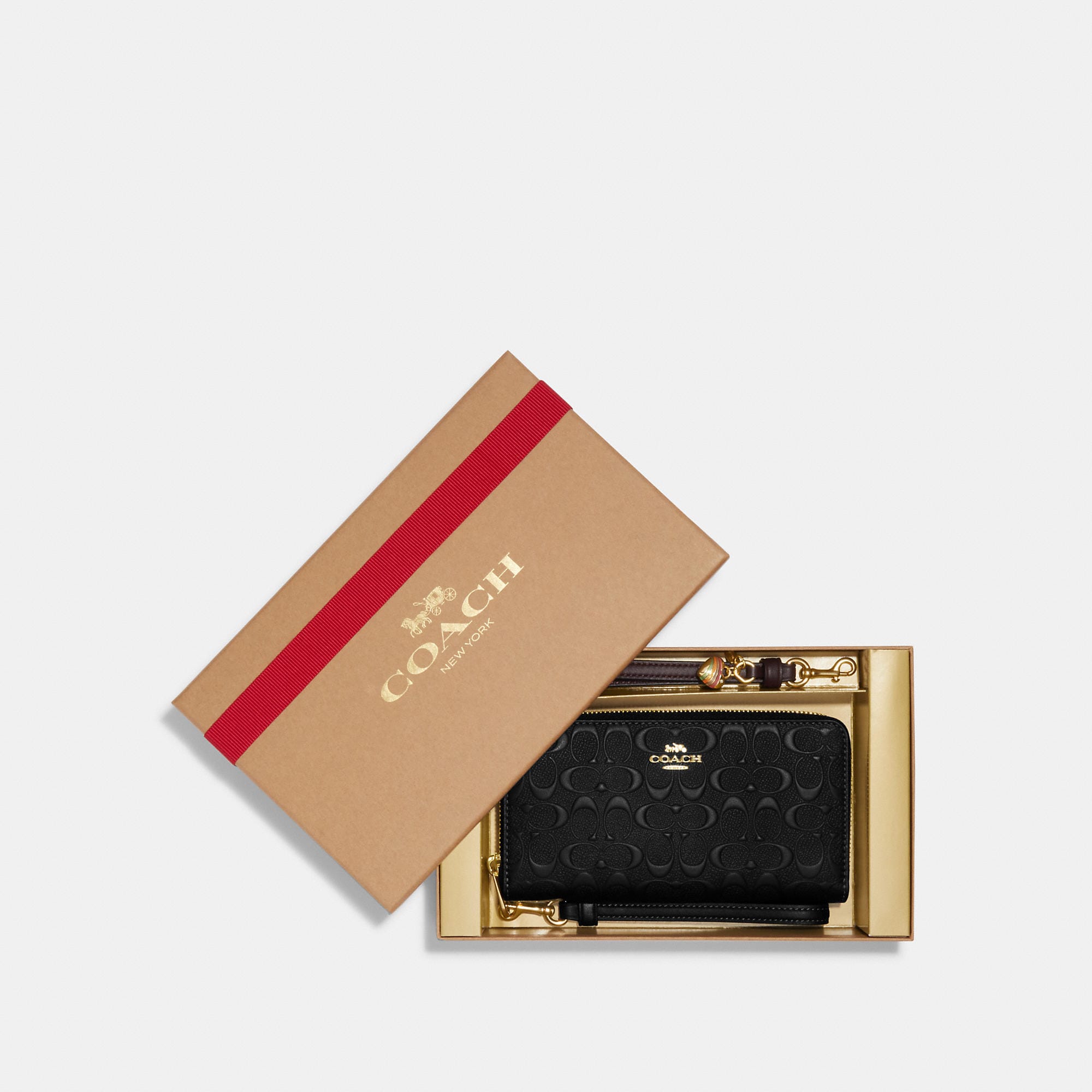 

Coach Outlet Boxed Длинный кошелек на молнии из фирменной кожи, золотой/черный