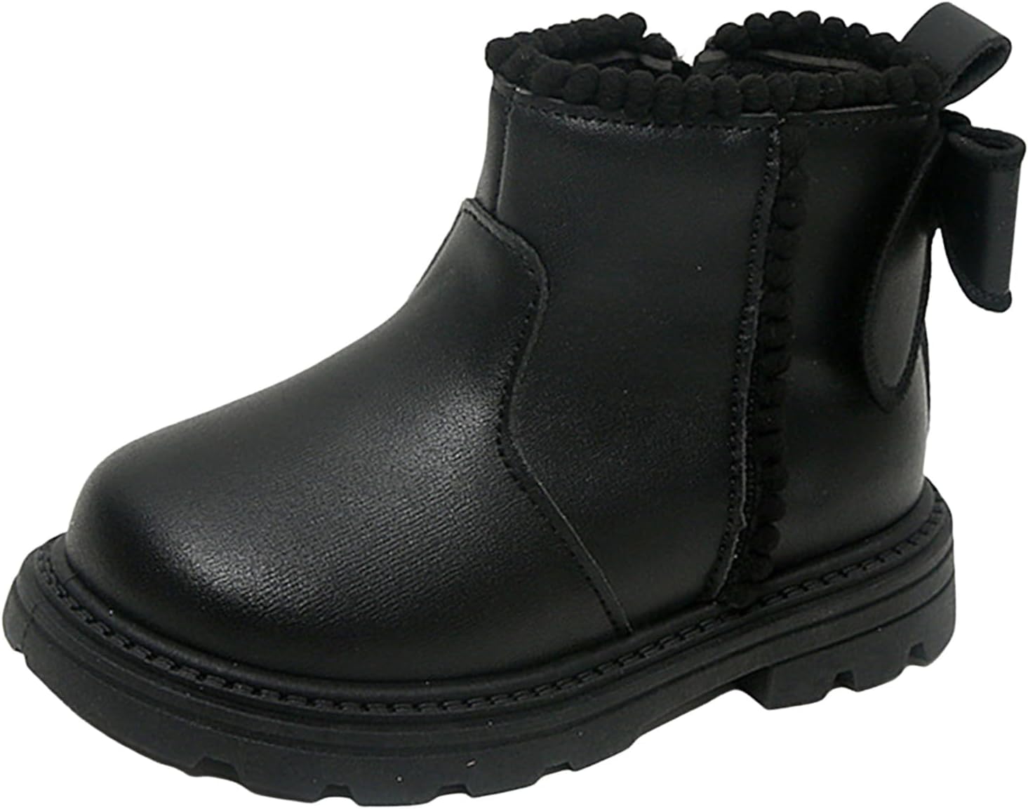 

Девочки IWIHMIV Зимние сапожки-башмачки с бантом, теплые, нескользящие, для улицы, легкие и удобные, короткие ботинки с боковой молнией, Black
