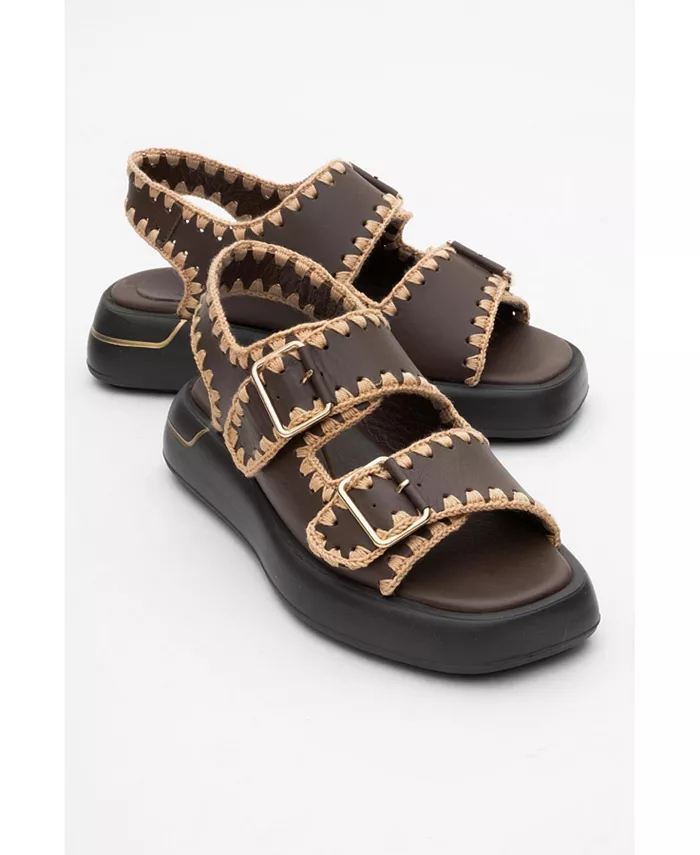 Сандалии Douro с кожаными переплетенными ремешками (женские) Forever & Always Shoes, коричневый — фото 3