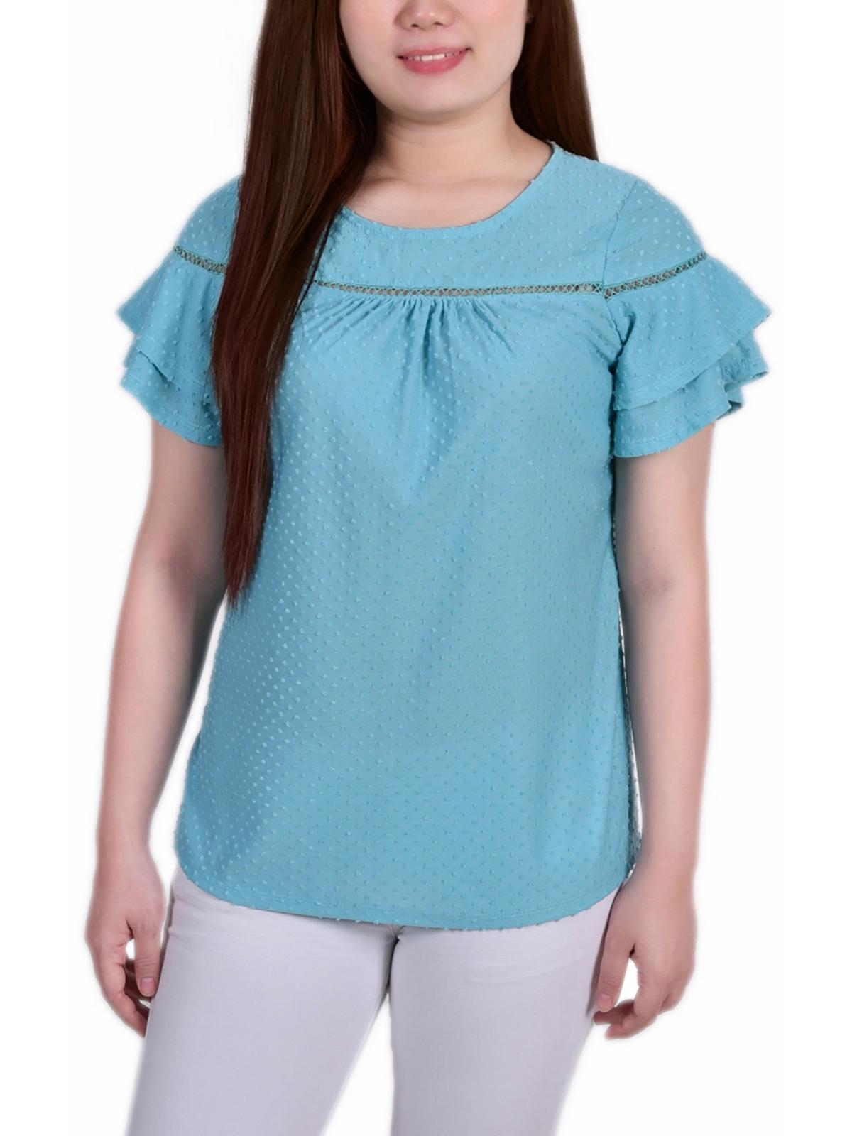 

Женская блузка Petites Swiss Dot Wideneck NY Collection, цвет capri