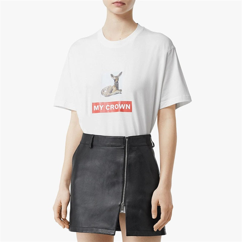 Футболка Burberry Deer Printing Cotton Loose Short Sleeve White, белый — фото 2