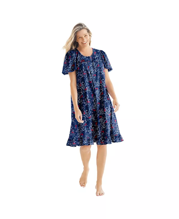 

Женское короткое хлопковое платье с цветочным принтом Dreams & Co., синий