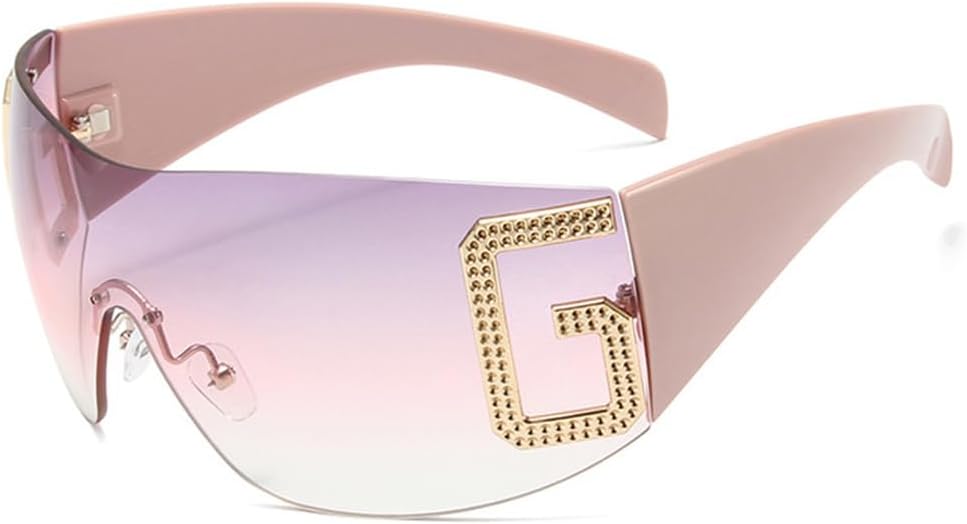 

Большие безободковые солнцезащитные очки для женщин, цельные солнцезащитные очки-щитки для уличной моды, солнцезащитные очки для женщин с защитой от УФ-излучения UV400 HDUBFY, Purple Pink