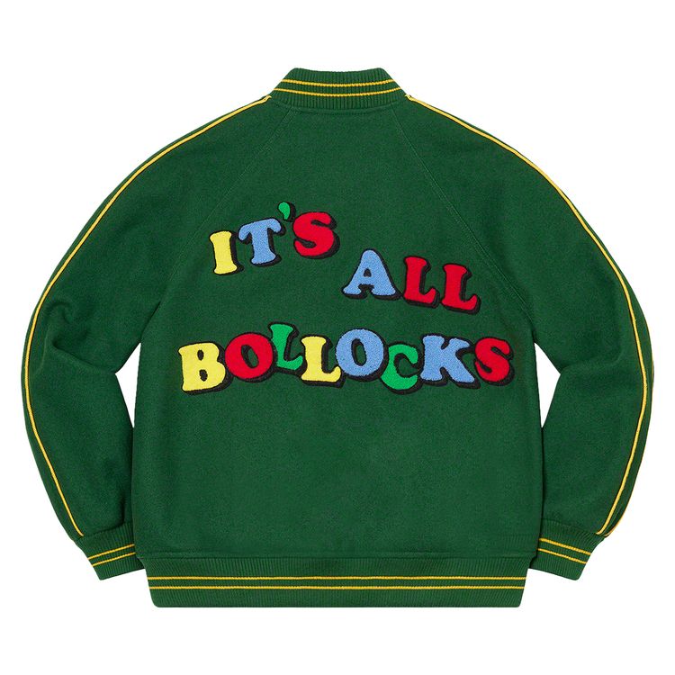Куртка Supreme x Jamie Reid It's All Bollocks Varsity Jacket 'Dark Green', зеленый — фото 2