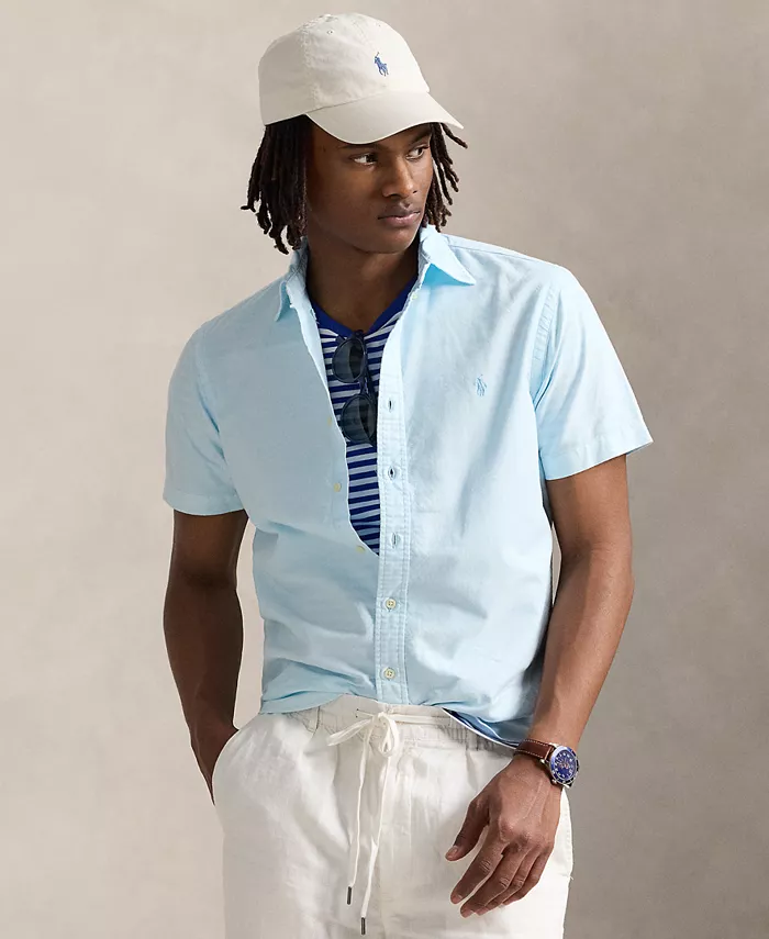 

Мужская классическая оксфордская рубашка с минеральной окраской Polo Ralph Lauren, синий