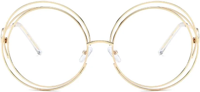 

Винтажные женские круглые солнцезащитные очки, модные женские солнцезащитные очки в металлической оправе с большими линзами, женские защитные очки TKKTLLT, Gold-clear