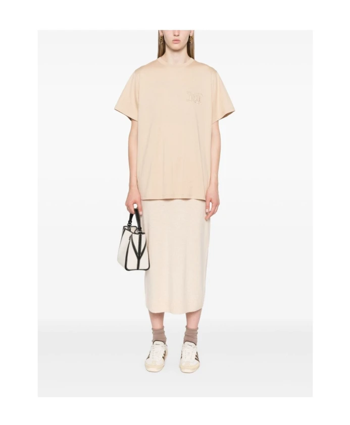 Коричневая хлопковая футболка с коротким рукавом Max Mara, коричневый — фото 3