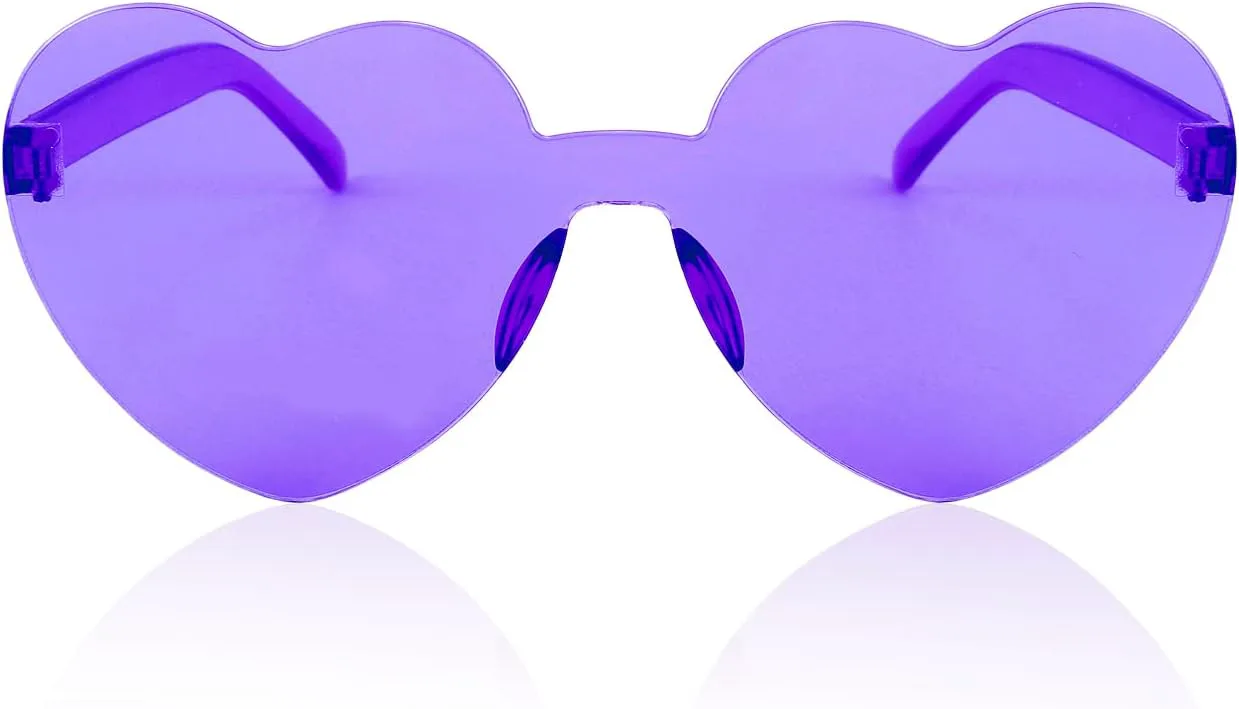 

FEISEDY 2 Pack Безободковые солнцезащитные очки в форме сердца, очки для вечеринок, дискотеки, цельные, прозрачные, модные, очки для влюбленных B2826-F2, Purple, Pink