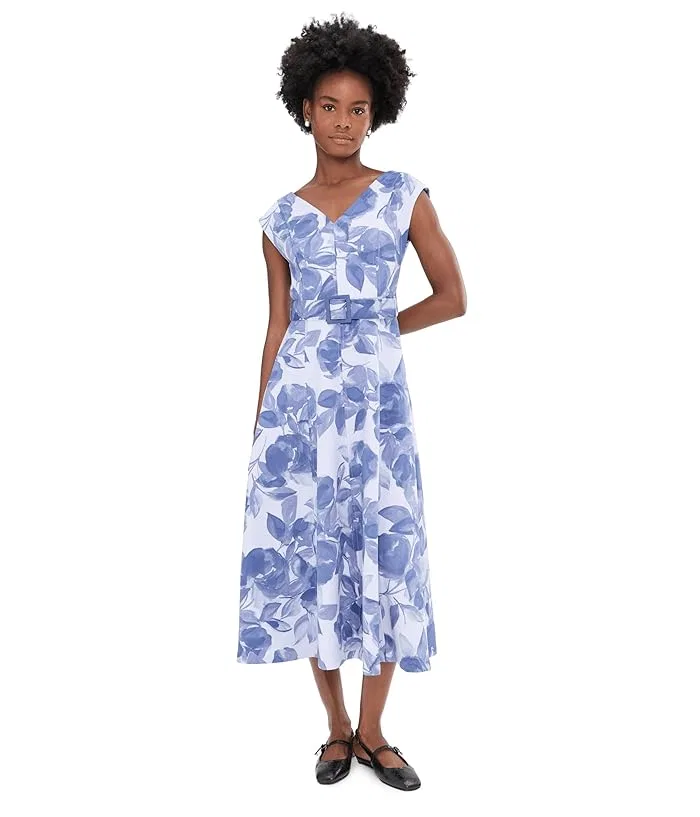 Платье-трапеция с цветочным принтом Sleeveless Floral Scuba Belted Aline Calvin Klein, Spring Mist Multi