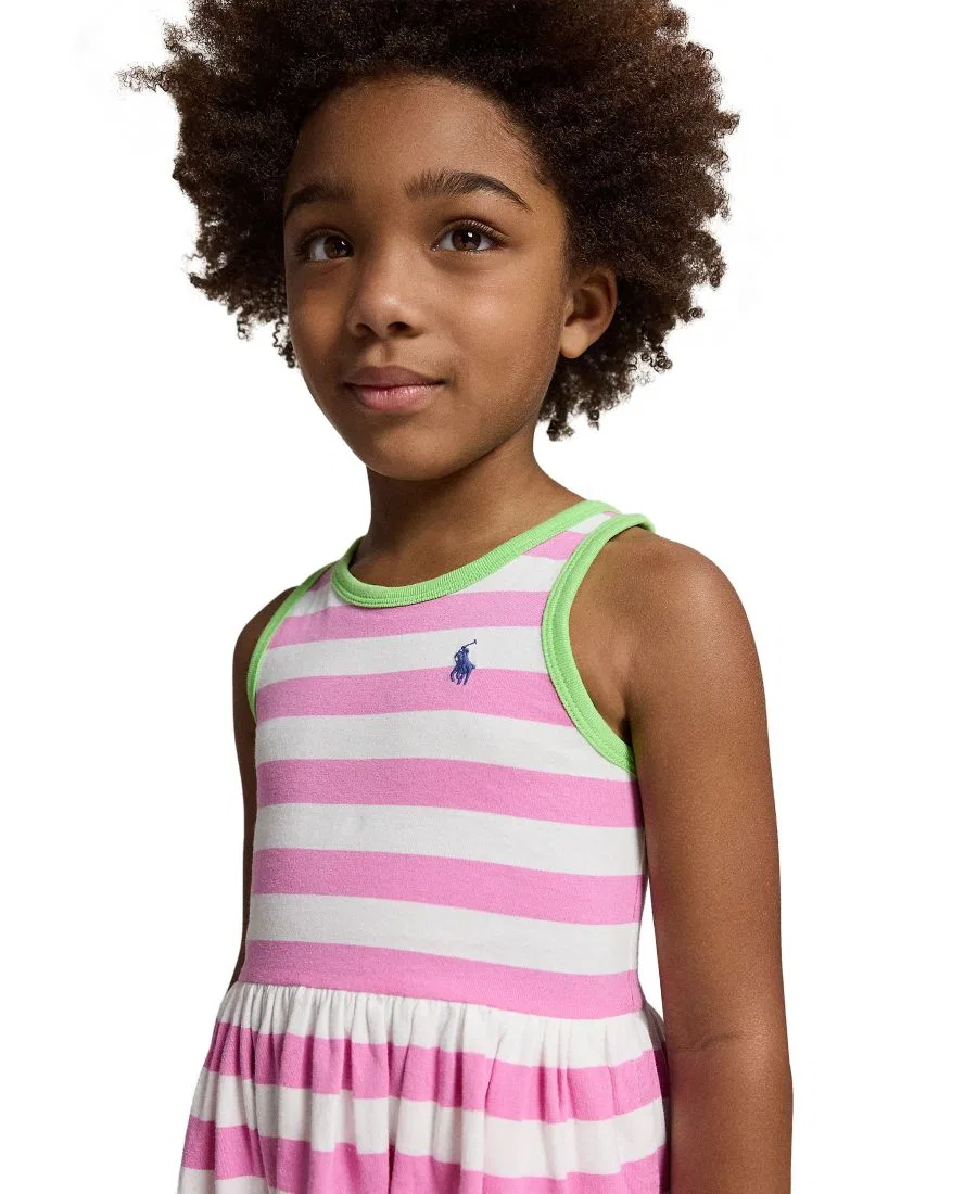 Платье из полосатого хлопкового трикотажа для девочек, размеры 2T-6X Polo Ralph Lauren, розовый/белый — фото 3