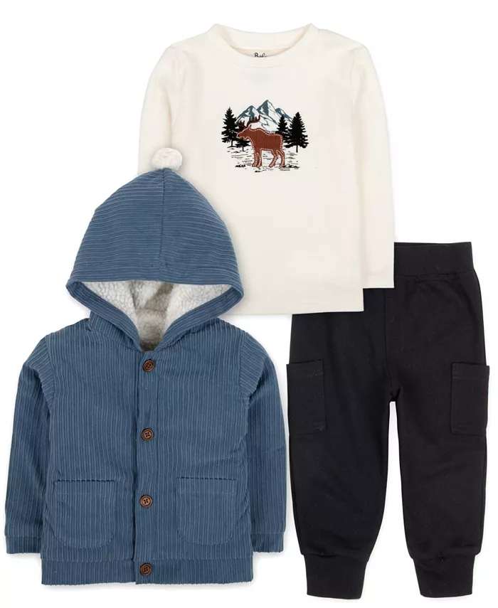 

Комплект из 3 предметов: уютная куртка с капюшоном, топ и штаны Baby Boy Woodland Baby Essentials