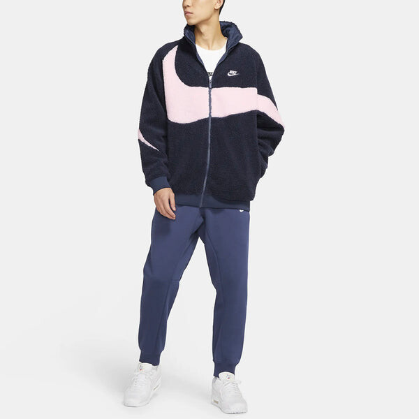 Куртка Nike Big Swoosh Large Logo lamb's wool Stay Warm Stand Collar Jacket Obsidian Color, черный — фото 3