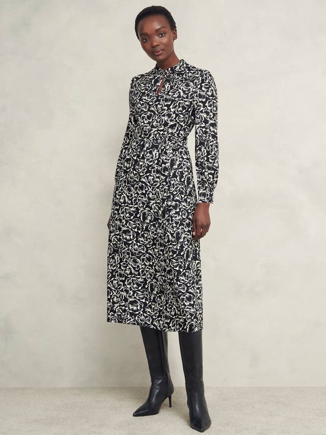 

Миниатюрное платье синтии в цветочек Hobbs, цвет Black/Cream