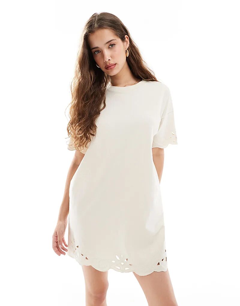 

Платье-футболка Miss Selfridge с ажурным подолом цвета экрю