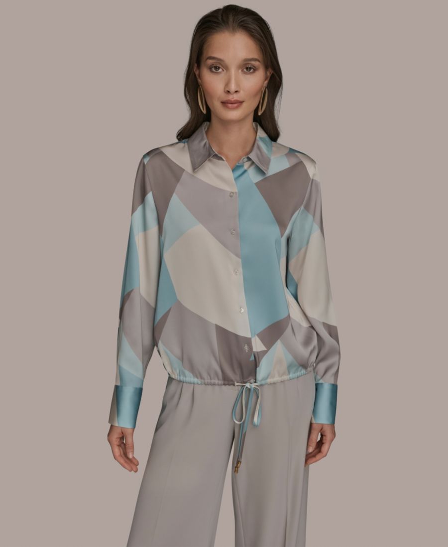 

Женская блузка с длинными рукавами и завязками Donna Karan New York, Haze Multi