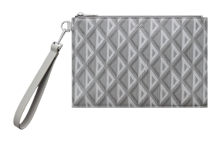 

DIOR Smooth Cow Leather & Cotton Gray Canvas Card Holder Document Bag Clutch Men's Gray