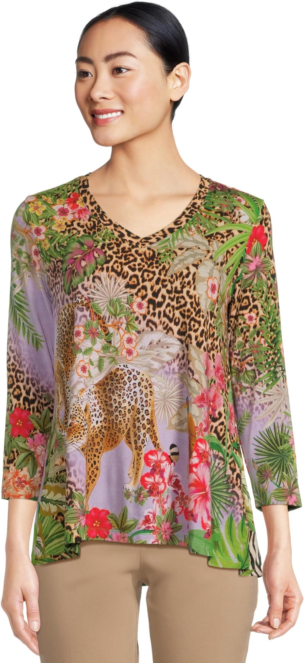 

Футболка Johnny Was The Janie Favorite 3/4 Sleeve V-neck Swing Tee, цвет Bellina