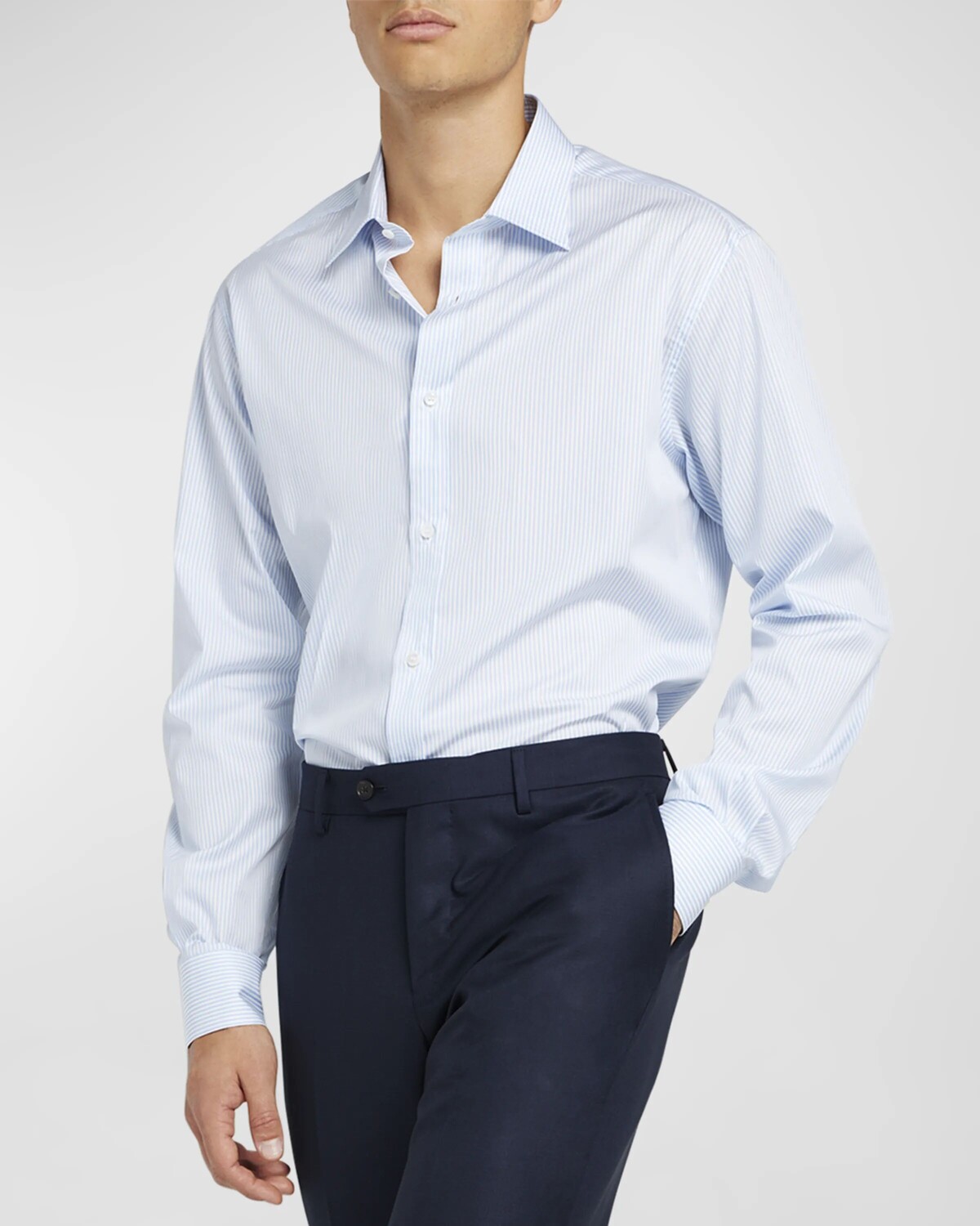 

Мужская хлопковая классическая рубашка в микрополоску Loro Piana, цвет Blue Pattern