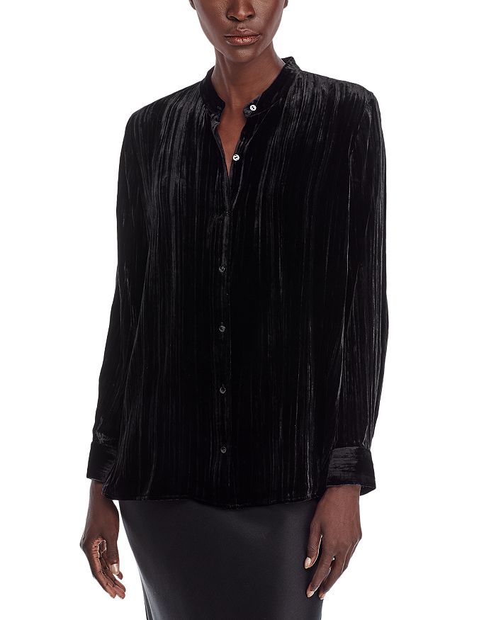 

Рубашка из мятого бархата с воротником-стойкой Eileen Fisher, черный