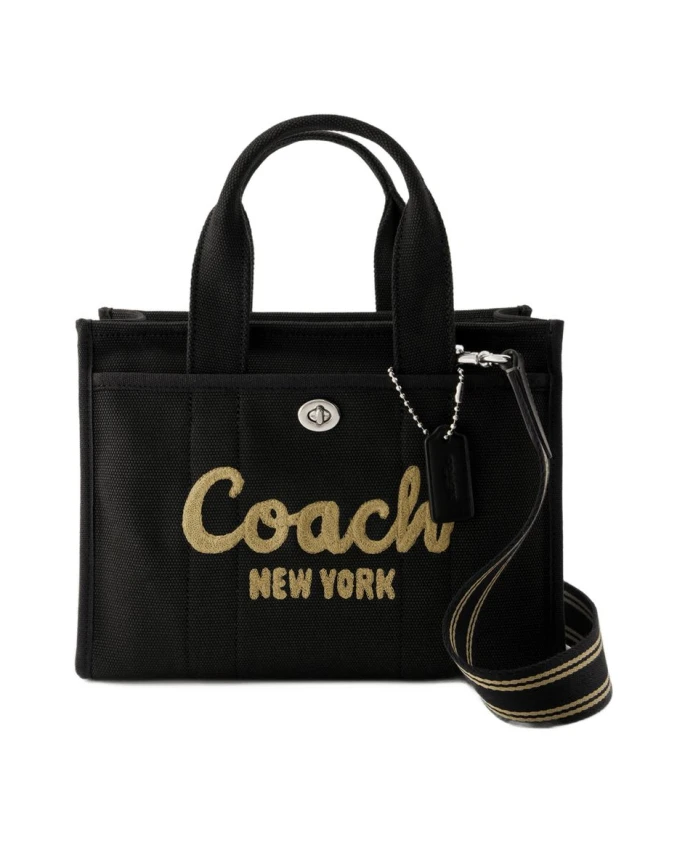 

Черная холщовая сумка-тоут с кожаной подкладкой Coach, черный