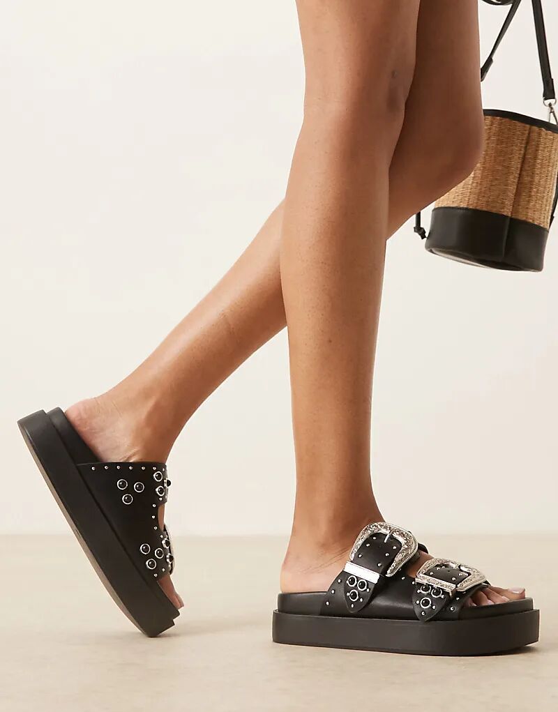 Сандалии ASOS DESIGN Wide Fit Forward в стиле вестерн с массивной стелькой и пряжкой, черные