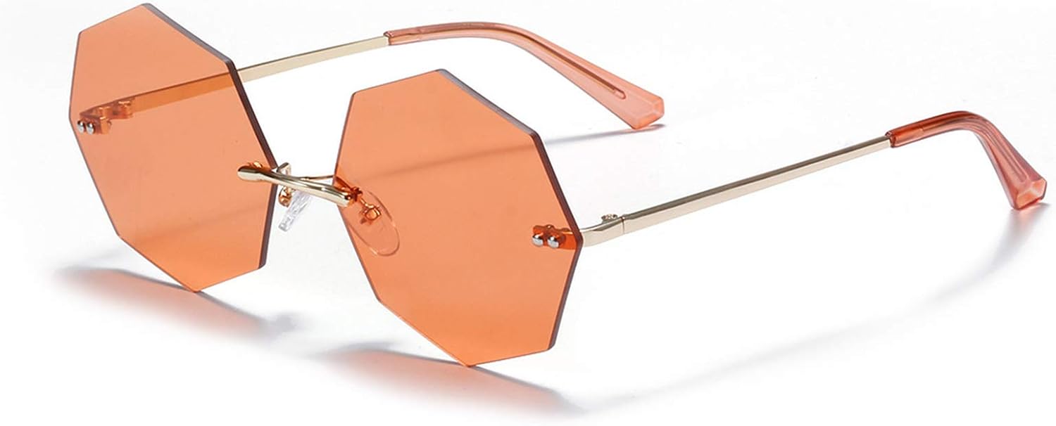 

Солнцезащитные очки Polygon без оправы для женщин, винтажные, с прозрачными цветными линзами, восьмиугольные металлические солнцезащитные очки для мужчин COTIA, Orange